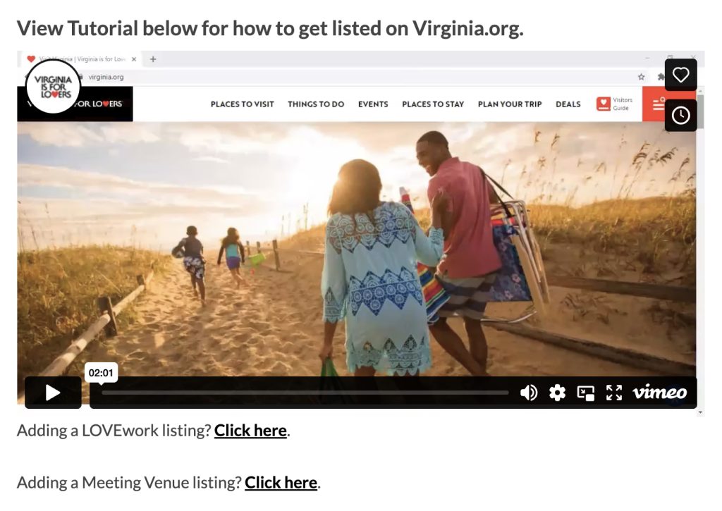 Virginia tourism business listing